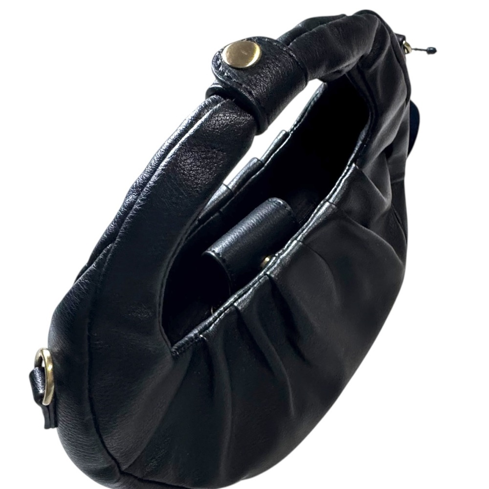 Scoop NWT Black Faux Leather Crescent Crossbody Bag Ruched Shoulder‎ Purse Moon - Picture 13 of 16